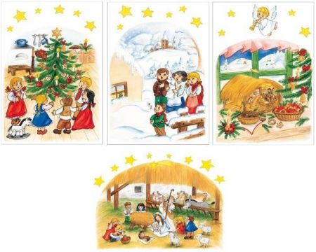 Pohlednice malované 1ks, české Vánoce