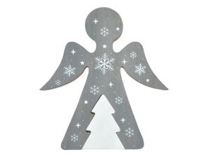 Dekorace Anděl dřevo MDF šedý 19x17x1,8cm JK-1824C