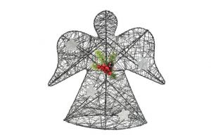 Anděl 30cm černo-stříbrný kov + bavlna