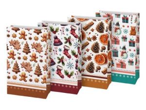 Sáček papírový vánoční KRAFT 3 15x27x9cm mix