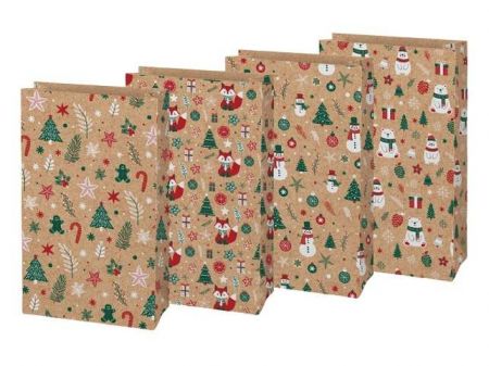 Sáček papírový vánoční KRAFT 4 15x27x9cm mix