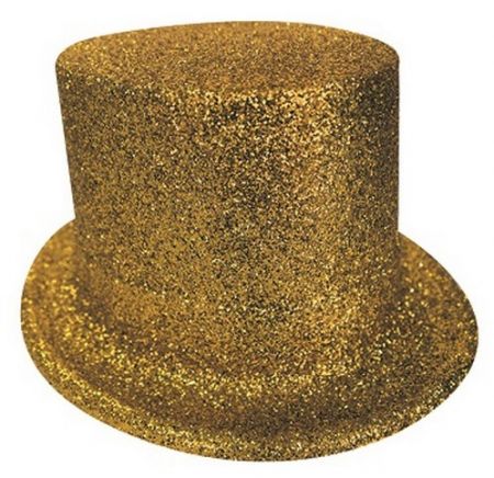 Karnevalový cylindr s glitry, výška 13 cm - ZLATÝ