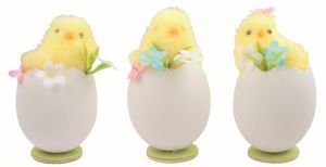 Kuře žluté ve skořápce s dekoracemi 6 x 11 x 6 cm na postavení