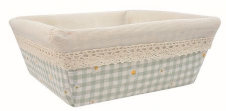 Košík látkový tyrkysově modrý s květinami 13 x 5 x 13 cm