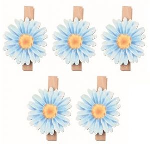 Květina dřevěná modrá 3 x 3 x 0,2 cm na kolíčku, 5 ks
