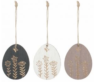 Vejce dřevěné 5 x 7 x 0,5 cm na zavěšení, 6 ks v krabičce