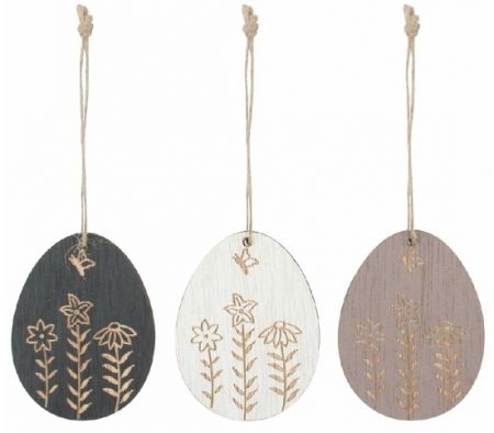 Vejce dřevěné 5 x 7 x 0,5 cm na zavěšení, 6 ks v krabičce