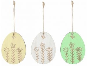 Vejce dřevěné 5 x 7 x 0,5 cm na zavěšení, 6 ks v krabičce