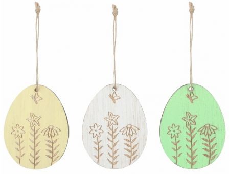 Vejce dřevěné 5 x 7 x 0,5 cm na zavěšení, 6 ks v krabičce