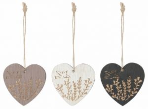 Srdce dřevěné 6 x 6,5 x 0,5 cm na zavěšení, 6 ks v krabičce