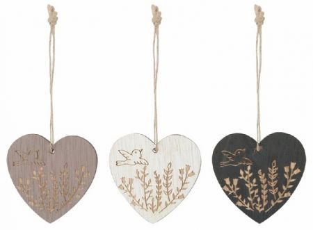 Srdce dřevěné 6 x 6,5 x 0,5 cm na zavěšení, 6 ks v krabičce