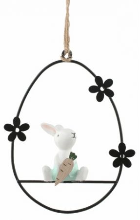 Zajíc v kovovém vejci 9 x 12,5 x 4 cm na zavěšení