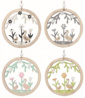 Velikonoční dekorace Husy v kruhu ze dřeva10 x 10 x 0,5 cm na zavěšení