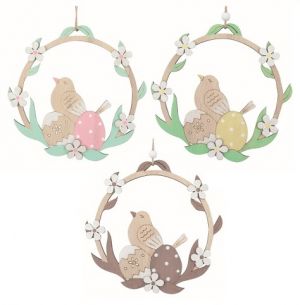 Velikonoční dekorace Pták ve věnci 16,5 x 16 x 1 cm na zavěšení