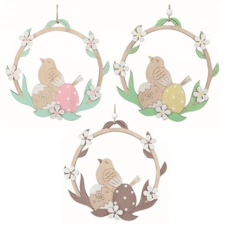Velikonoční dekorace Pták ve věnci 16,5 x 16 x 1 cm na zavěšení
