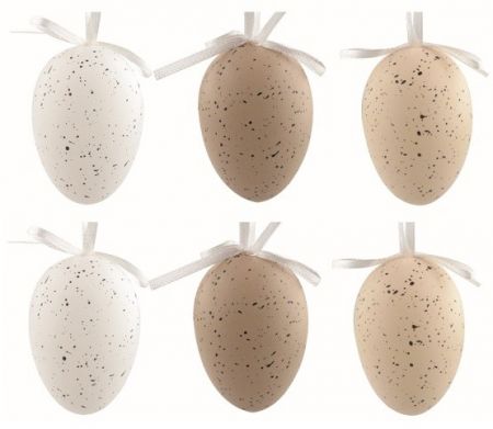 Velikonoční vejce plastová Kropenatá světle hnědá 6 cm na zavěšení, 6 ks v sáčku