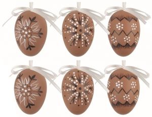 Velikonoční vejce plastová s motivem Kraslice 6 cm na zavěšení, 6 ks v sáčku