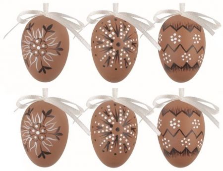 Velikonoční vejce plastová s motivem Kraslice 6 cm na zavěšení, 6 ks v sáčku