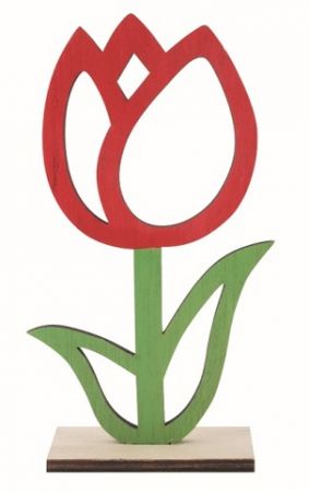 Květina červená dřevěná 7 x 13,5 x 3 cm na postavení