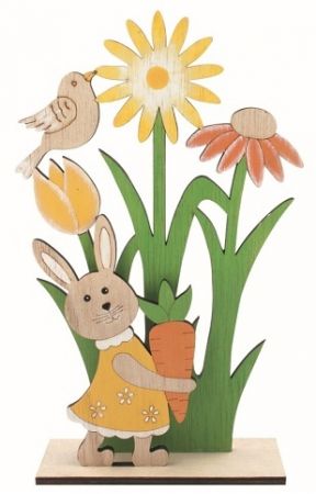 Dekorace zaječice s mrkví 12,5 x 20,5 x 4,5 cm na postavení