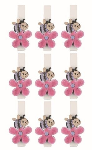 Včelka na kytce fialová dřevěná 2 x 2,5 x 0,3 cm na kolíčku, 9 ks v sáčku