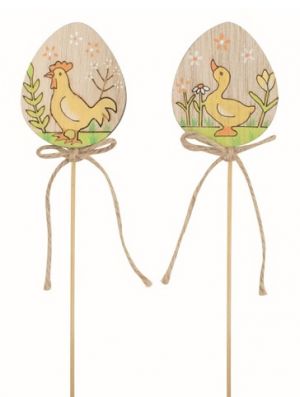 Vajíčko s husou nebo kohoutem dřevěné 4,5 x 5,5 x 0,5 cm + špejle