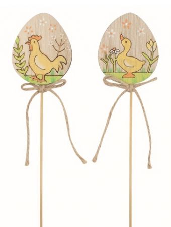 Vajíčko s husou nebo kohoutem dřevěné 4,5 x 5,5 x 0,5 cm + špejle