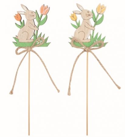 Zajíc v trávě dřevěný 4,5 x 5,5 x 0,5 cm + špejle