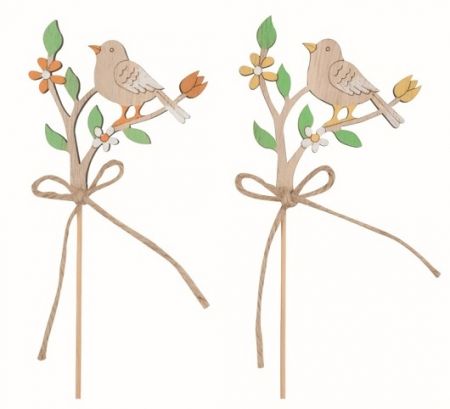 Pták na větvi dřevěný 6 x 7 x 0,5 cm + špejle