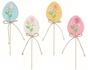 Vajíčko s květinou dřevěné 6 x 5 x 0,5 cm + špejle