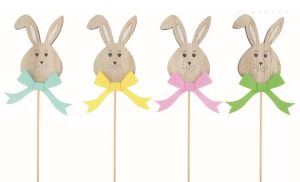 Zajíc dřevěný s mašlí 6 x 9 x 0,5 cm + špejle