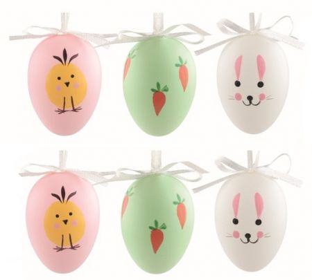 Velikonoční vejce plastová malované Velikonoce 6 cm na zavěšení, 6 ks v sáčku