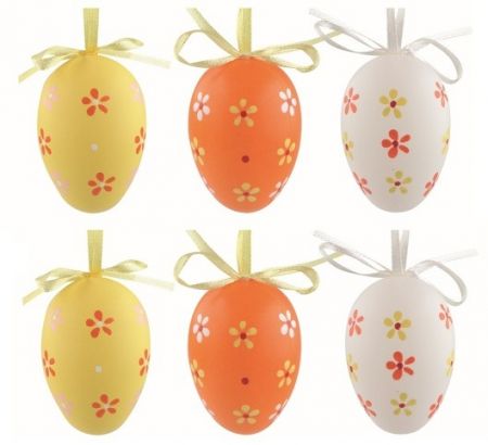 Velikonoční vejce plastová Květiny 6 cm na zavěšení, 6 ks v sáčku
