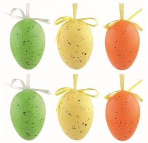 Velikonoční vejce plastová Kropenatá barevná 6 cm na zavěšení, 6 ks v sáčku