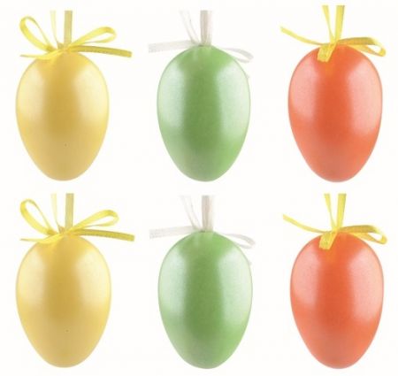 Velikonoční vejce plastová Lesklá barevná 6 cm na zavěšení, 6 ks v sáčku
