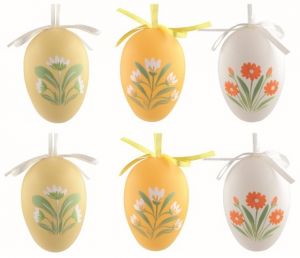 Velikonoční vejce plastová malované Květiny 6 cm na zavěšení, 6 ks v sáčku