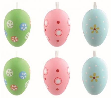 Sada velikonočních plastových vajec malovaná Barevná 6 cm na zavěšení, 6 ks v sáčku