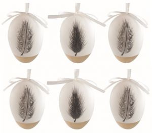 Velikonoční vejce plastová Pírka 6 cm na zavěšení, 6 ks v sáčku