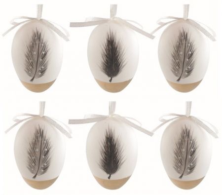 Velikonoční vejce plastová Pírka 6 cm na zavěšení, 6 ks v sáčku