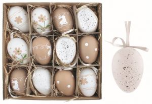 Sada velikonočních plastových vajec Bílá a krémová 6 cm na zavěšení, 12 ks v krabičce