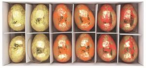 Sada velikonočních plastových vajec Se zlatým dekorem 6 cm na zavěšení, 12 ks v krabičce