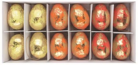 Sada velikonočních plastových vajec Se zlatým dekorem 6 cm na zavěšení, 12 ks v krabičce