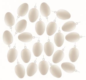 Sada velikonočních plastových vajec Bílá 4 cm na zavěšení, 24 ks v sáčku