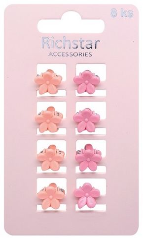 Skřipce do vlasů mini růžové květiny 1,5 x 1,3 x 1,3 cm, 8 ks 