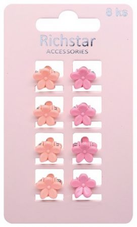 Skřipce do vlasů mini růžové květiny 1,5 x 1,3 x 1,3 cm, 8 ks 
