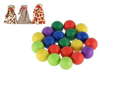 Kuličky cvrnkací nerozbitné barevné 20ks 1,5 cm 3 barvy látkového pytlíčku