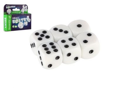 Hrací kostky 13x13mm společenská hra 6ks v krabičce 9x5x2cm