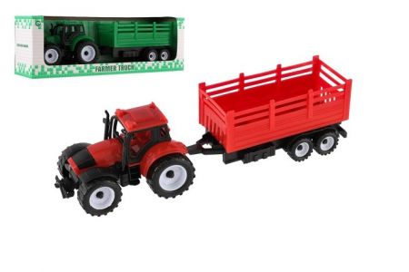 Traktor s přívěsem plast 28cm 2 barvy v krabičce