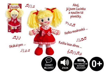 Panenka Lucinka hadrová plyš 30 cm česky zpívající na kartě