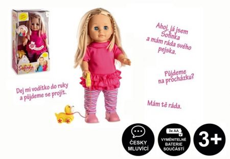 Panenka Sofinka s pejskem chodící a mluvící plast 42cm na baterie se zvukem v krabici 26x4